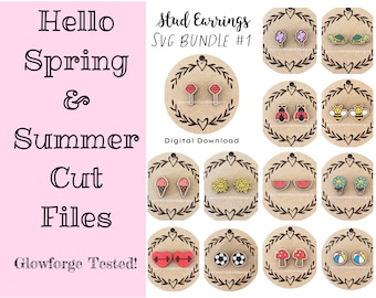 Laser Ready SVG Spring / Summer Earring BUNDLE Studs, Cut Files, Glowforge Tested! Paintable Kits for Projects DIY Earrings Kids Fun