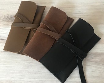 Handmade Full Grain Leather Pencil Roll - Pen Case & Wrap