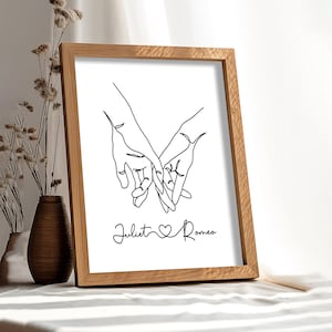 Personalised Couple Holding Hands Line Art Poster, Anniversary Print, Gift for Boyfriend, Minimalist Couple Anniversary Print, Gift for Her