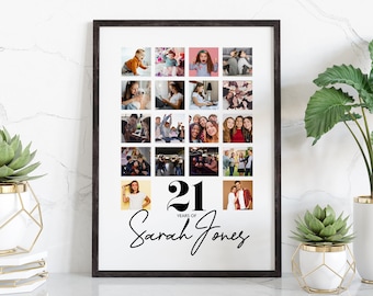 21st Birthday personalised photo print, Birthday photo collage, Personalised gift for a special birthday, Photo memories mood board prints
