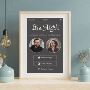 Personalised dating app match with photos print, anniversary gifts for boyfriend, Couples gift, online dating app, valentines gifts for him