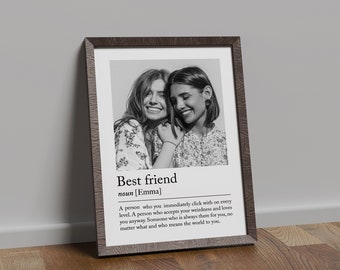 Personalised Best Friend Print, Bestie Birthday Photo Poster, BFF Definition Wall Art, Custom Soul Sister Keepsake