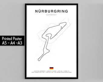 Nurburgring Grand Prix Circuit Print, Formula 1 Track Poster, Office wall art, Gifts for him, F1 race map frame, F1 Poster, Car race fan art