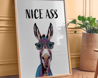 Funny Nice Ass Print – Nice Ass Poster, Funny Bathroom Poster, Pop Art Donkey, Bathroom Accessories, Funny Toilet Sign, Home Décor Wall Arts
