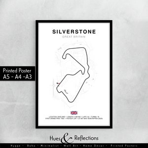 Silverstone Grandprix Rennsteckedruck, Formel-1-Strecke Poster, Bürowandkunst, Geschenke für ihn, F1-Karte Rahmen, F1 Poster, Autorennen Fankunst
