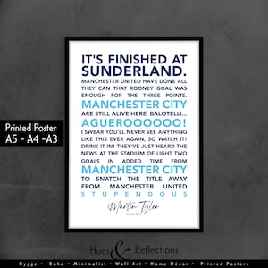 Manchester City Fan Poster, Sergio Aguero, Martin Tyler Commentary Quote, Man City Print Wall Art, Football Wall Décor, Sporting Moment 2012