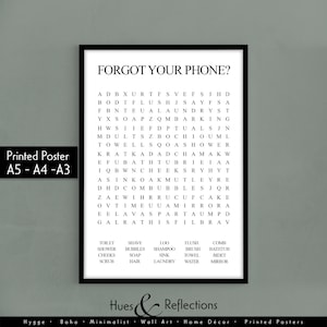 Bathroom Printable Art - Forgot Your Phone Print, Word Search, Bathroom Crossword, Funny Toilet Sign, Home Decor Wall Art