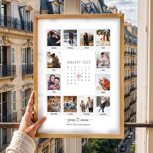 Impresión personalizada de aniversario de pareja, ideal para regalo de San Valentín o primer aniversario, collage, regalo memorable para pareja, regalo de un año.