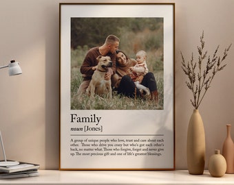 Personalised family definition print with photo, Gift for family, Wedding anniversary gift, Family photo print, Custom gift for mum