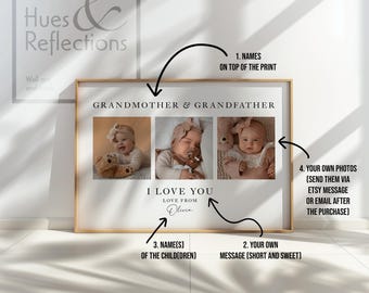 Grandma and Grandad Photo Gift - Personalised Grandparent Photo Collage With 3 Photos and a Custom Message, New Baby Gift Idea Grandparents
