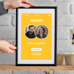 Personalised dating app match with photos print, ideal for couples who met online or through a dating app, couple gift, anniversary gift art