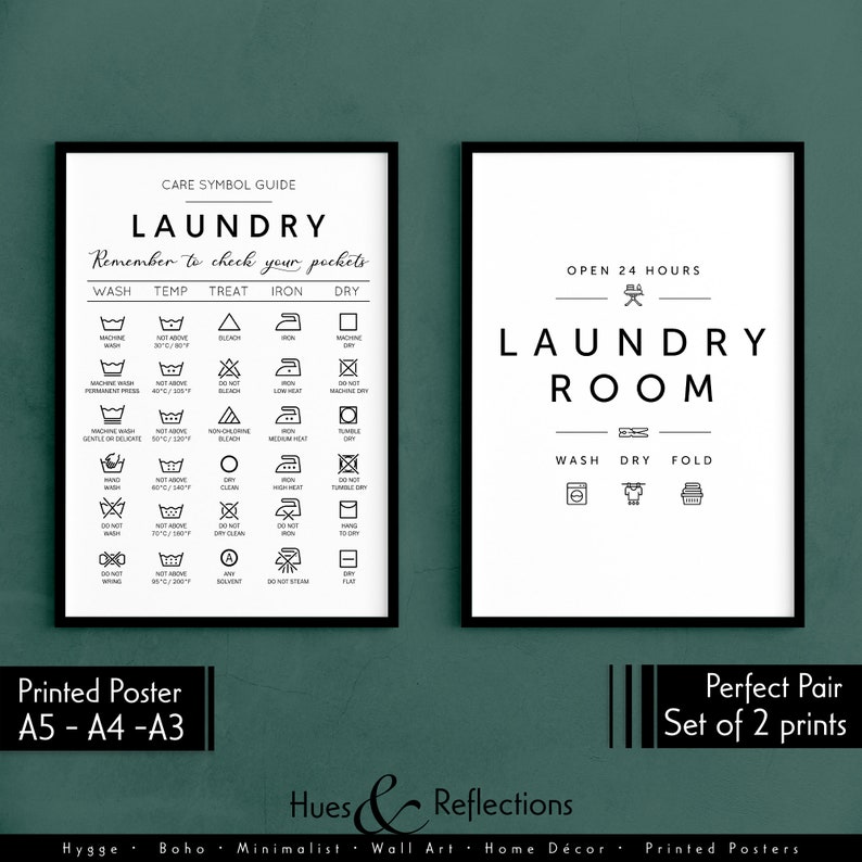 Set of 2 Laundry Symbols Guide and Laundry Service Room - Etsy
