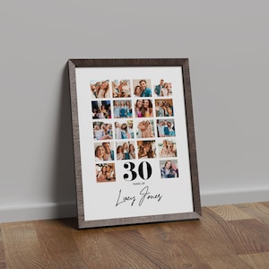 Impresión fotográfica personalizada para el 30.º cumpleaños, collage de fotos de cumpleaños, regalo personalizado para un cumpleaños especial, impresiones de tableros de estado de ánimo con recuerdos fotográficos