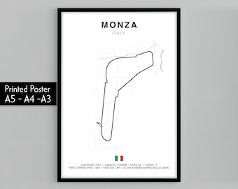 Monza Italian Grand Prix Circuit Print, Plakat z toru Formuły 1, Sztuka ścienna do biura, Prezenty dla niego, Rama mapy wyścigu F1, Plakat F1, Sporty motorowe