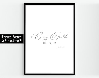 Crazy World Lotta Smells - grappige badkamerborden, Michael Scott Print, Michael Scott Quote, Just Poopin, The Office Quote Poster