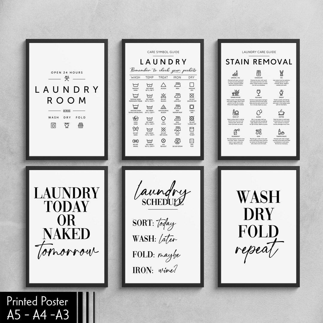 Laundry Room Prints, Various Designs and Sizes - Symbols Guide, Stain ...