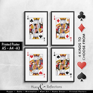 Decorazione murale Kings of Playing Card, regalo per giocatori di poker, stampa del mazzo di carte Black Jack, decorazione murale per camera da letto His Side Her Side, stampa artistica di carte da gioco