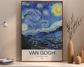La notte stellata di Van Gogh Poster Print – Classica e famosa arte murale vintage, famoso dipinto, postimpressionista, belle arti per la casa