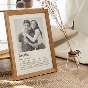 Personalisierter Bruder Definition Druck - Geschenk mit Foto für großen Bruder, Geburtstagsgeschenk, Weihnachten, Fotogeschenk, Geschwisterzitat