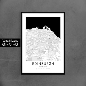 Impression de carte de la ville d'Édimbourg, affiche de carte de la ville natale, minimaliste, scandinave nordique, bohème, art mural noir et blanc, Écosse, Auld Reekie