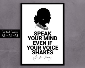 Speak Your Mind Even If Your Voice Shakes, Feminist Quotes From Ruth Bader Ginsburg, Minimalist Home Decor, RBG Wall Art, Motivational quote