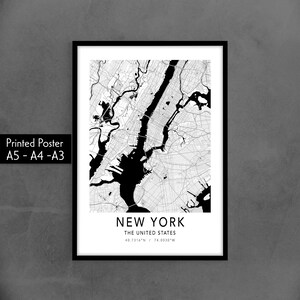 Anpassad resekartaposter, karta över New York City-poster, minimalistisk svartvit väggkonst, USA, Manhattan-väggposter, NYC