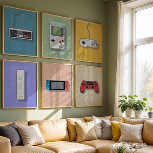 Collection of Video Game Wall Arts, Vintage game consoles, Video game print, Gift for gamer, Pop art, Boys room art, Retro style game poster