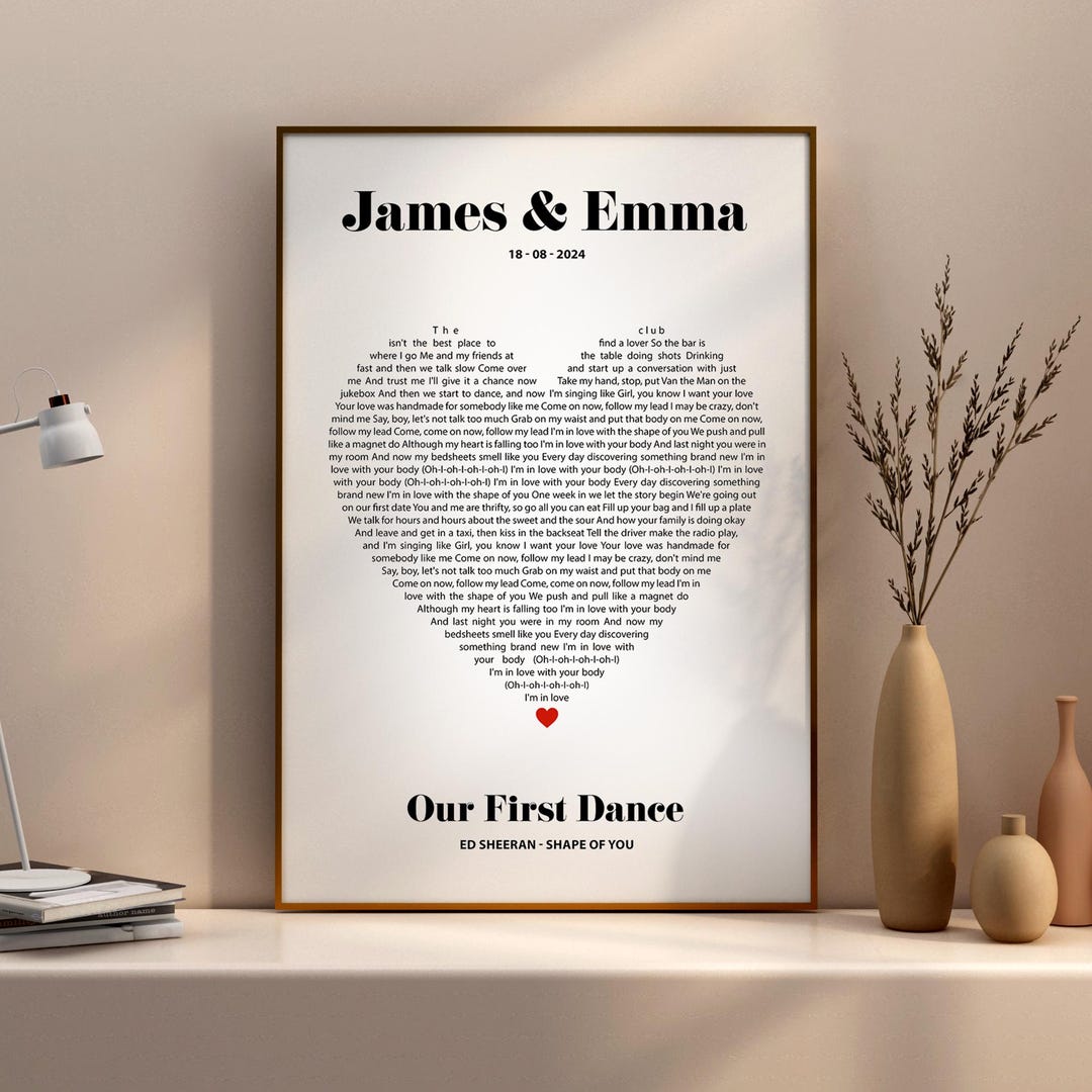 Personalised Heart Shape Song Lyrics Print, Anniversary Photo Song Gift ...