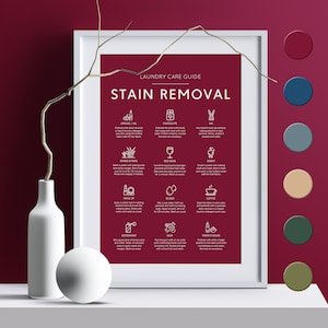 Laundry Care Guide In Vibrant Colours - Laundry Room Decor, Laundry Stain Removal, Laundry Room Sign, Laundry Wall Art, Printed Poster