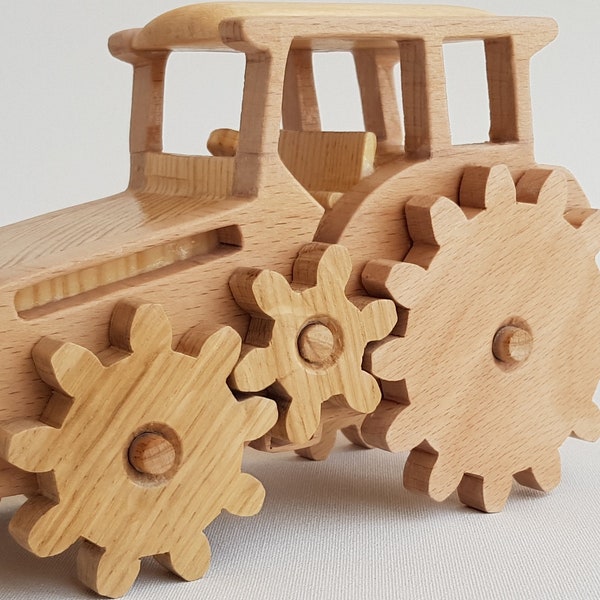 Wooden Gear Tractor Toy Plans and Patterns - Tractor Toy for kids, Diy Wooden Toy Tractor