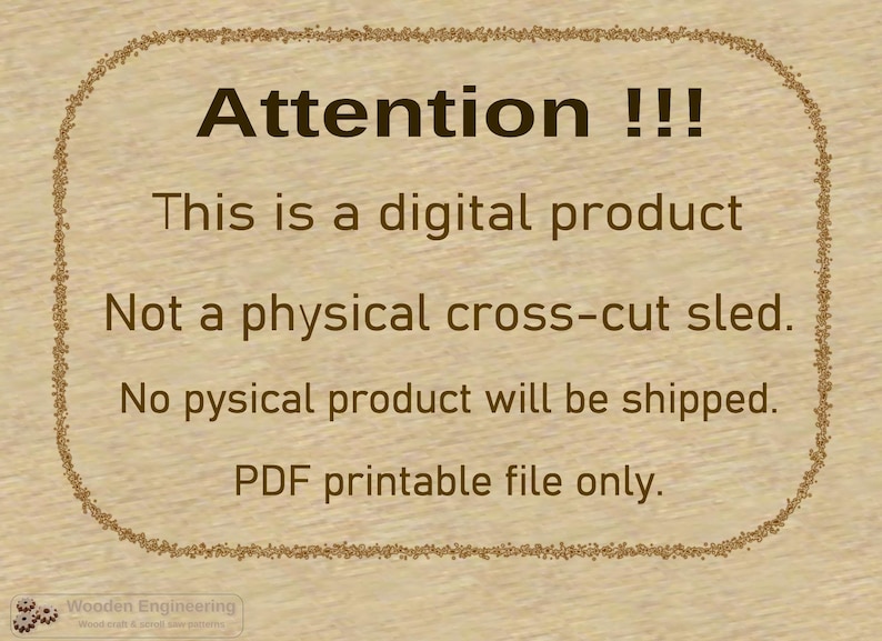 Op de afbeelding: Een digitaal product voor een dwarsdoorsnede slee. De tekst luidt: "Let op !!! Dit is een digitaal product. Geen fysieke dwarsdoorsnede slee. Er wordt geen fysiek product verzonden. Alleen PDF-bestand om te printen."