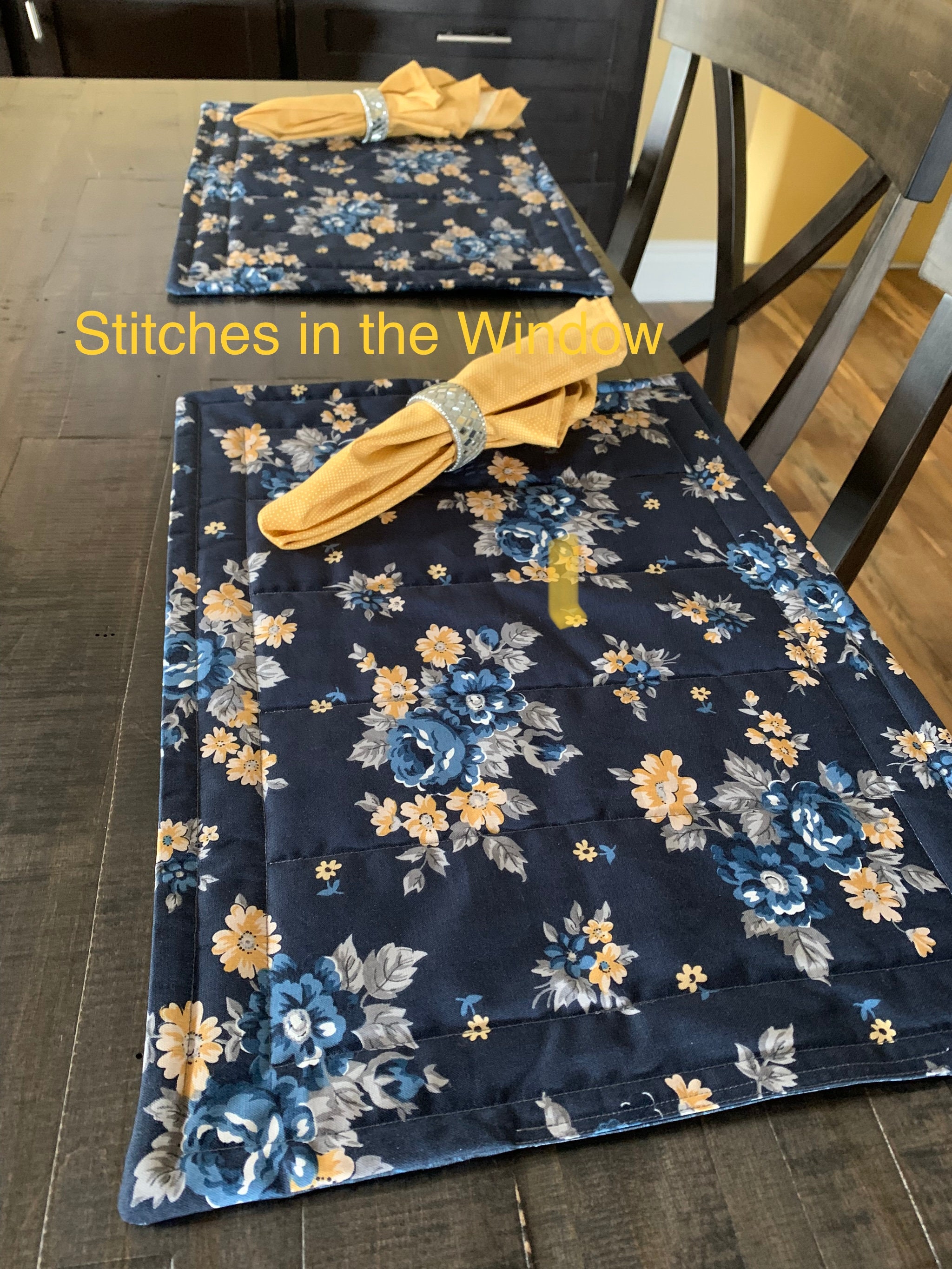 Placemats w/ Napkins Handmade Quilted Set of 4 Blues & Etsy