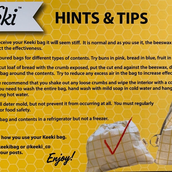 Keeki Bag - The FAMOUS “KEEKI” Bag, Beeswax Lined Linen Bag w/ drawstring, Kitchen Essential for every Kitchen