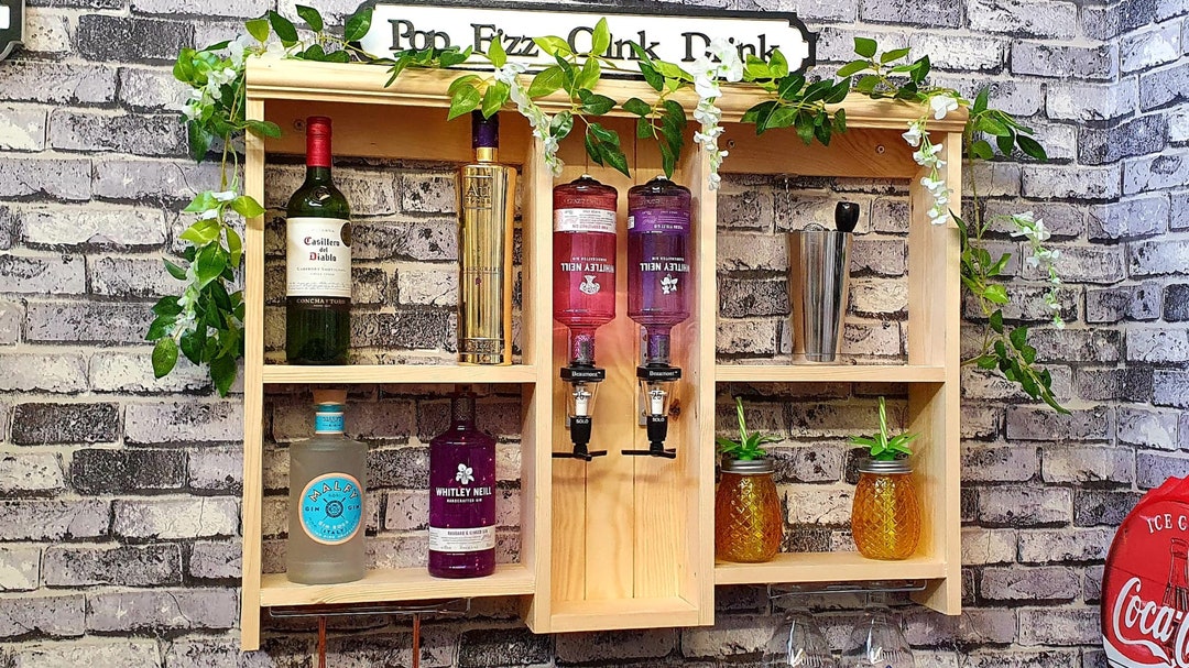 Home Bar Bottle Rack Shelving Wall Mounted Gin Bar Wine Rack Etsy