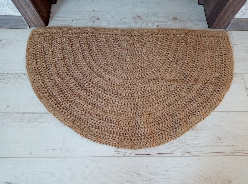 Half Circle jute doormat,Door Mat,Crochet jute Rug,Scandinavian rug,100/% Jute foot rug,half rug,Handwoven mat,Rustic Style Rug,Boho jute rug