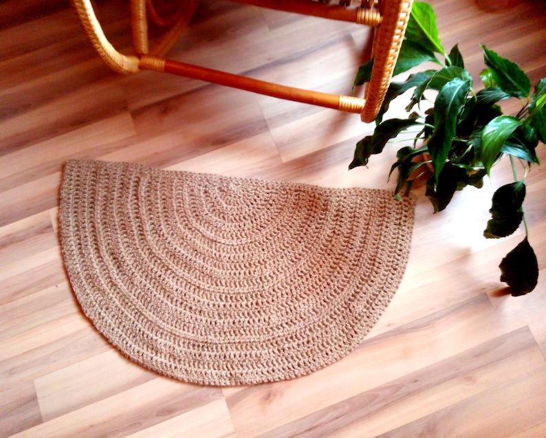 Half Circle jute doormat,Door Mat,Crochet jute Rug,Scandinavian rug,100/% Jute foot rug,half rug,Handwoven mat,Rustic Style Rug,Boho jute rug
