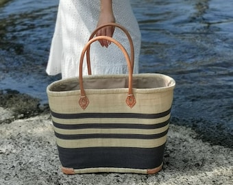 Large woven straw basket, raffia shopping baskets, beach bag, straw beach basket, summer sailor tote