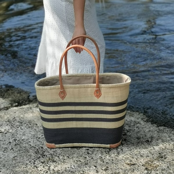 Large woven straw basket, raffia shopping baskets, beach bag, straw beach basket, summer sailor tote
