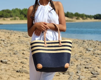 Large sailor beach bag, raffia bag and beach basket, summer shoulder bag, Beach tote bag