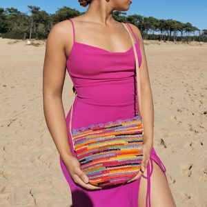 Crochet shoulder bag, woven straw handbag, crochet raffia bag, straw summer bag, straw purse