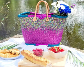 XL basket in natural woven straw, picnic basket, beach bag, wicker shopping baskets, French basket, market basket bag,