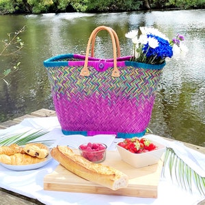 XL basket in natural woven straw, picnic basket, beach bag, wicker shopping baskets, French basket, market basket bag,