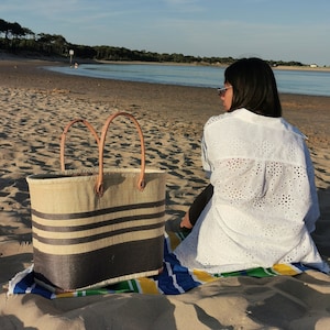 Very large family beach bag, straw beach basket, market tote basket, raffia basket bag image 1