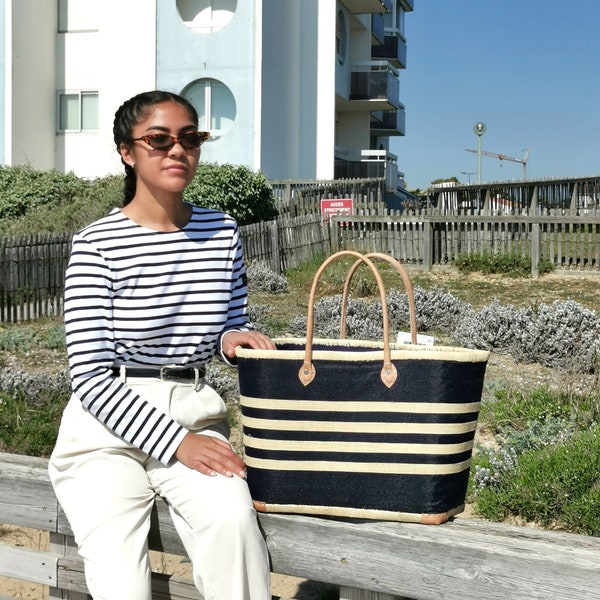 Large xxl straw beach bag, sailor beach raffia tote, straw basket, beach basket bag, artisanal handmade bag