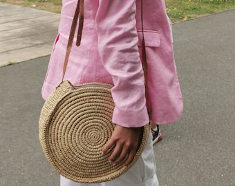 Round crochet crossbody bag, Round crochet raffia bag, Handmade Crochet bag, Straw round crossbody bag, Boho straw bag