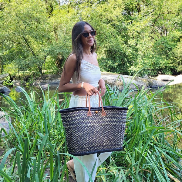 Panier xxl tressé, panier naturel, cabas de courses ou de marché, panier en paille, beach basket bag, sac fait main artisanal