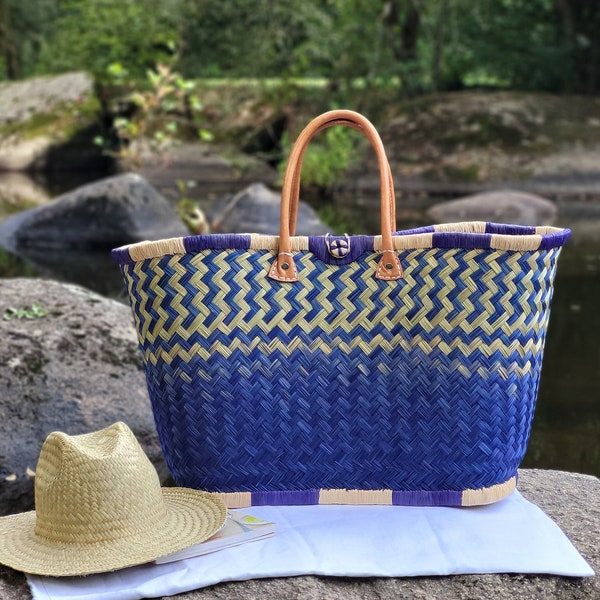 Panier cabas de paille tressé, panier osier xxl de marché, panier de plage en paille, picnic basket