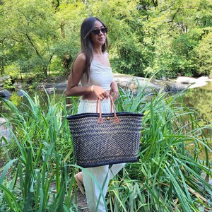 XXL natural straw basket, market tote basket, Beach Bag XXL - Wicker basket with leather handle, picnic basket, Shopping basket, handmade