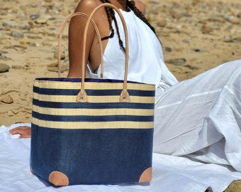 Panier cabas de plage,  sac de plage en raphia,  fourre-tout en osier de plage,  idée cadeau