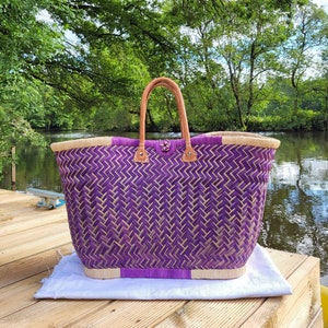 Geflochtener Einkaufskorb aus Stroh, bunter Marktkorb, handgemachte Basteltasche, Korb-Einkaufstasche, XXL-Korb